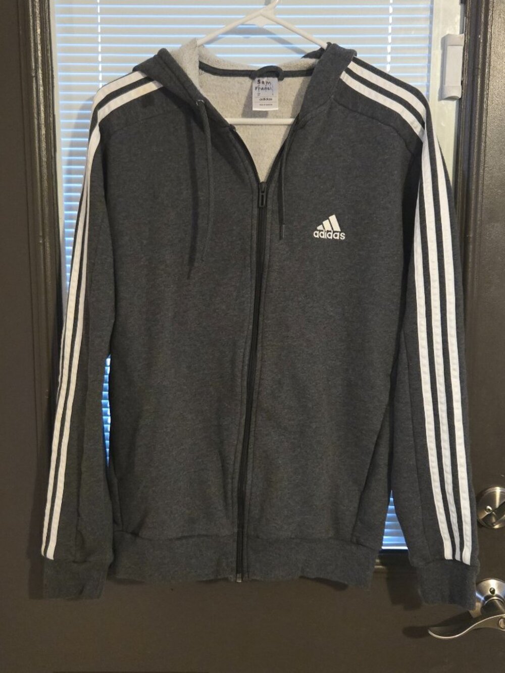 Adidas Heather Grey & White Full Zip Hoodie Men's Small